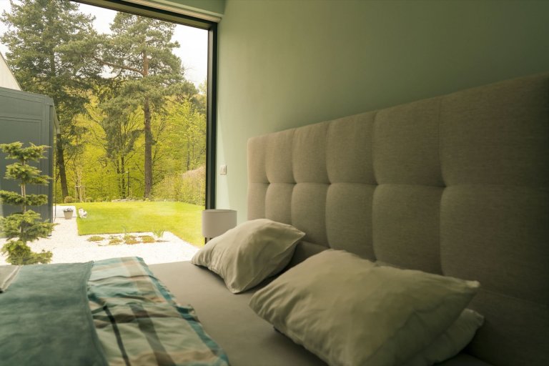 Jednopodlažní dům se zelenou střechou