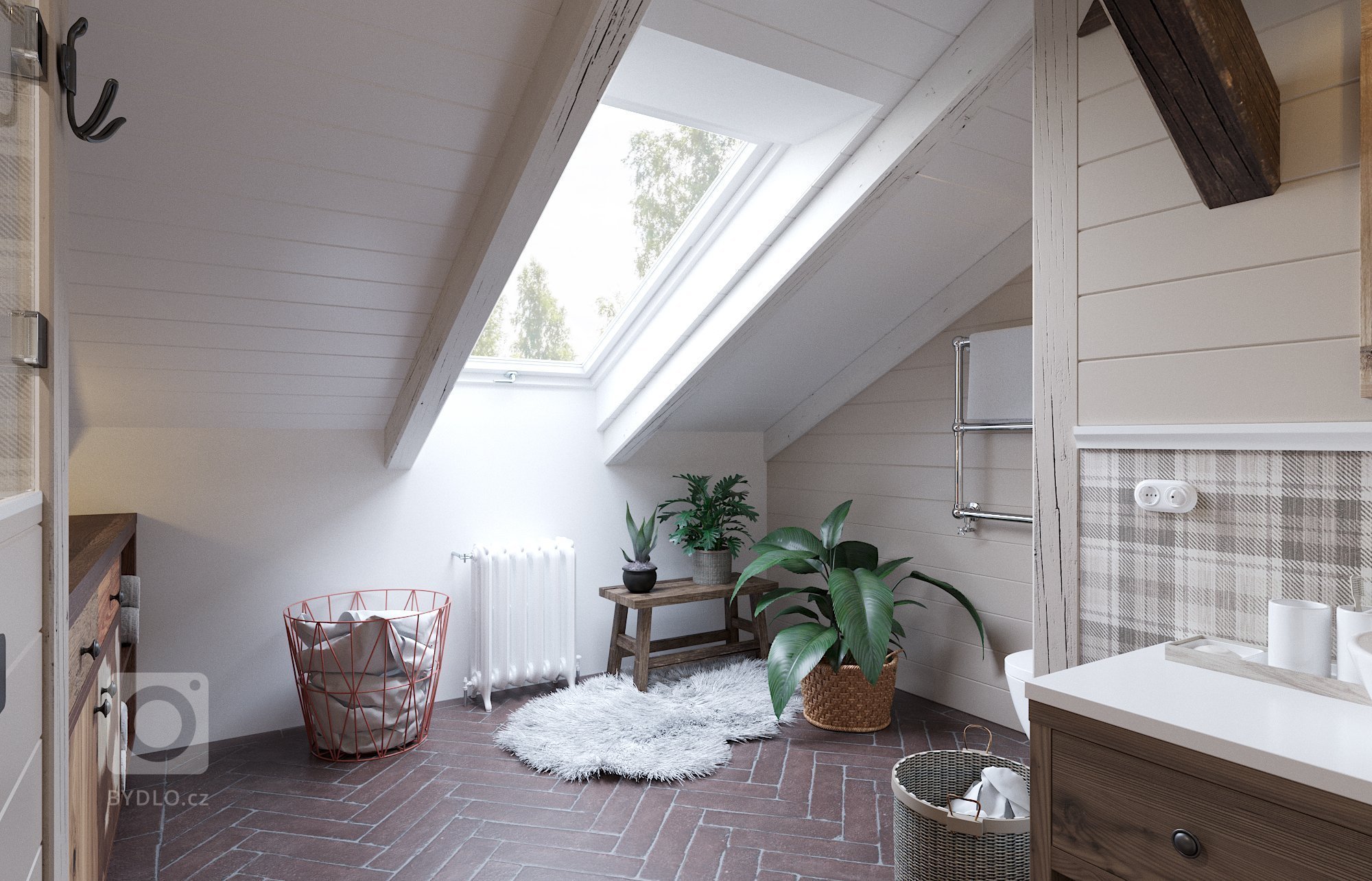 Architektonický návrh dětského pokoje s vlastní koupelnou.
