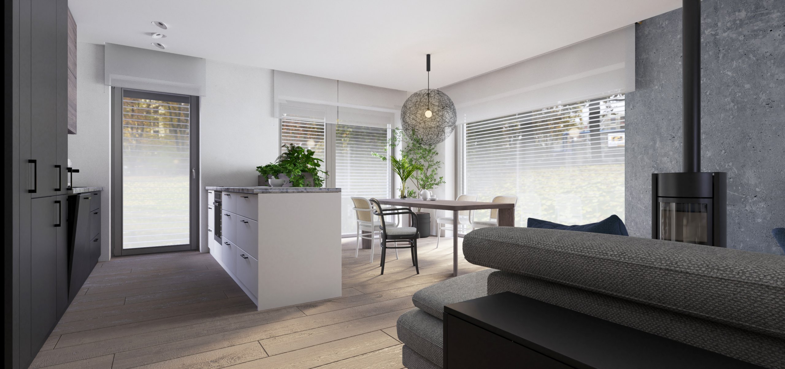 &nbsp;

Základ návrhu vychází z celkového sladění temnějších barev v podobě netradiční, hebké, kouřové dubové dýhy a vyvažující bílé či světlé barevnosti.…