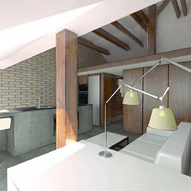 rekonstrukce malého podkrovního bytu, Praha
studie (2018)
