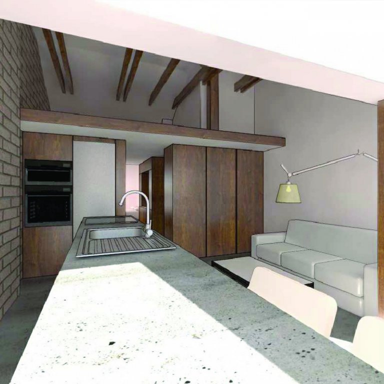 rekonstrukce malého podkrovního bytu, Praha
studie (2018)
