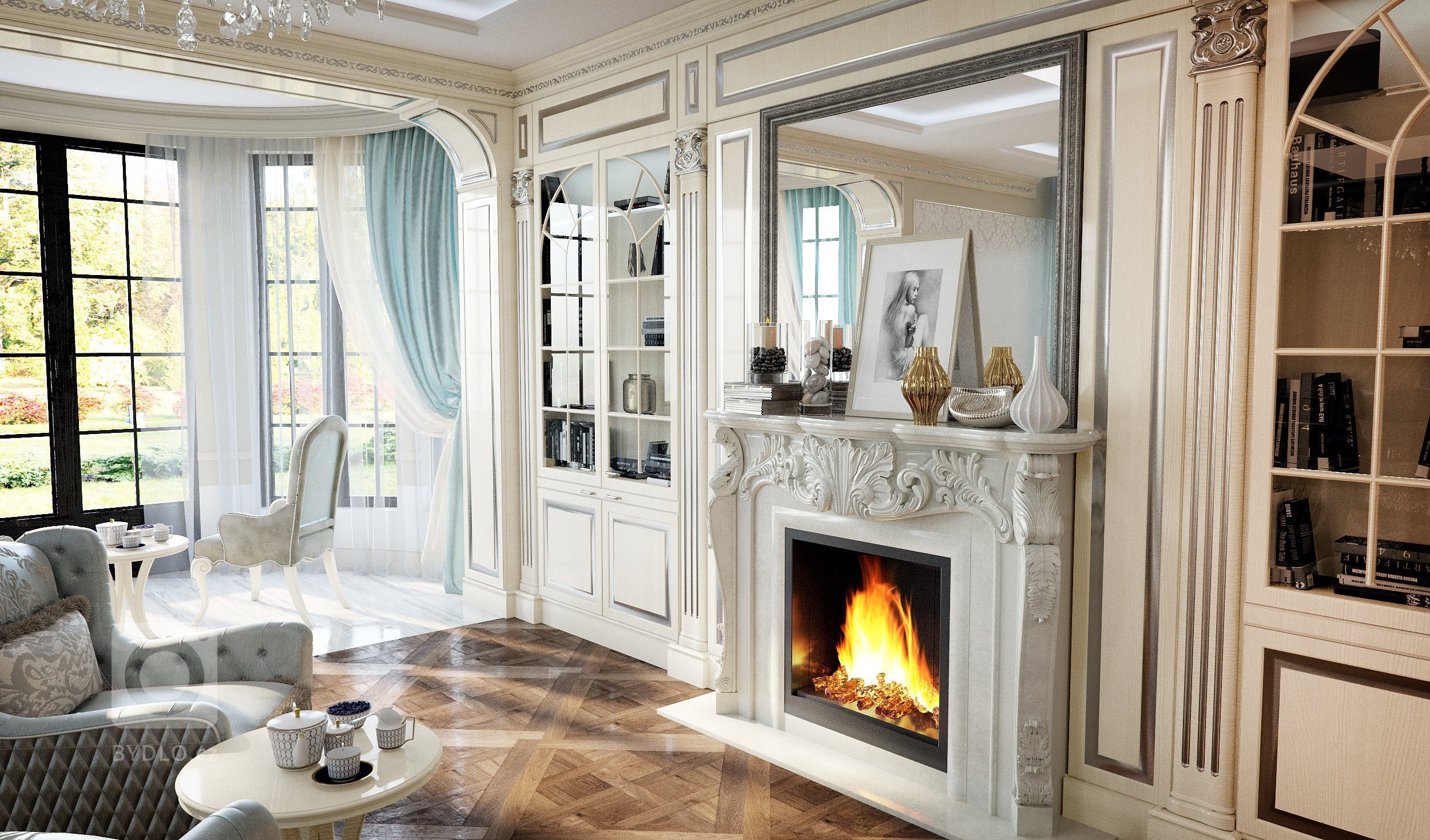 Privátní rezidence je řešená v klasickém stylu. Dřevěné obložení stěn &quot;boiserie&quot; přidává interiérům nádech luxusu, ale zároveň nepůsobí těžce díky…