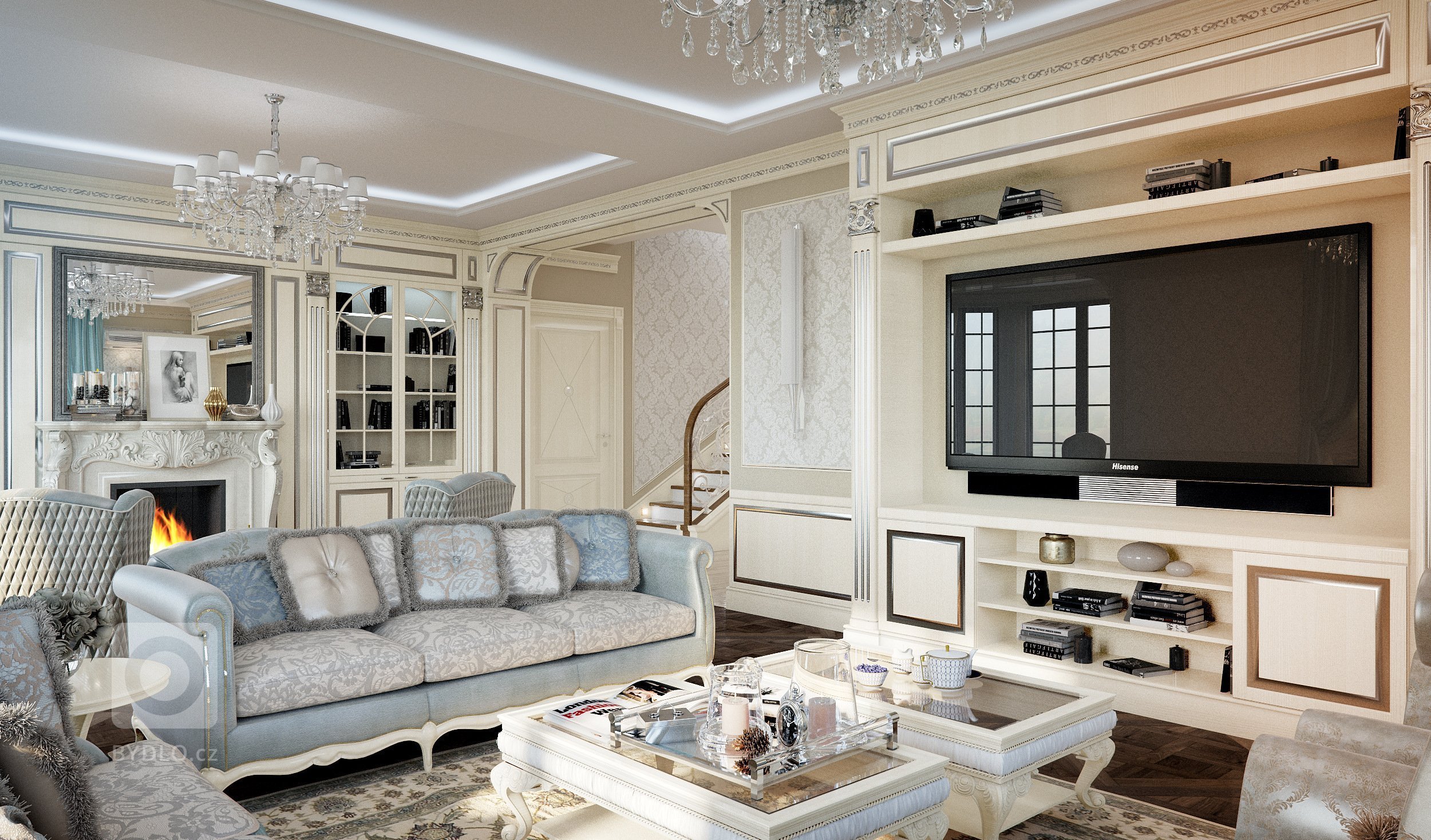 Privátní rezidence je řešená v klasickém stylu. Dřevěné obložení stěn &quot;boiserie&quot; přidává interiérům nádech luxusu, ale zároveň nepůsobí těžce díky…