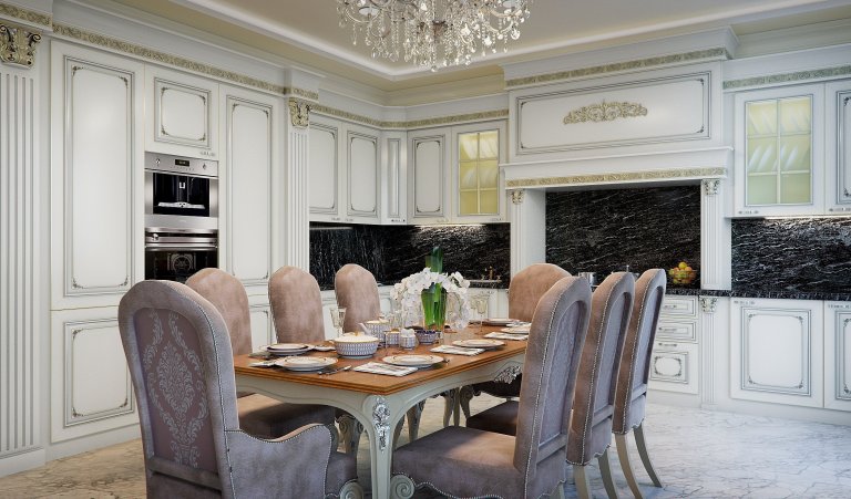 Privátní rezidence je řešená v klasickém stylu. Dřevěné obložení stěn &quot;boiserie&quot; přidává interiérům nádech luxusu, ale zároveň nepůsobí těžce díky…