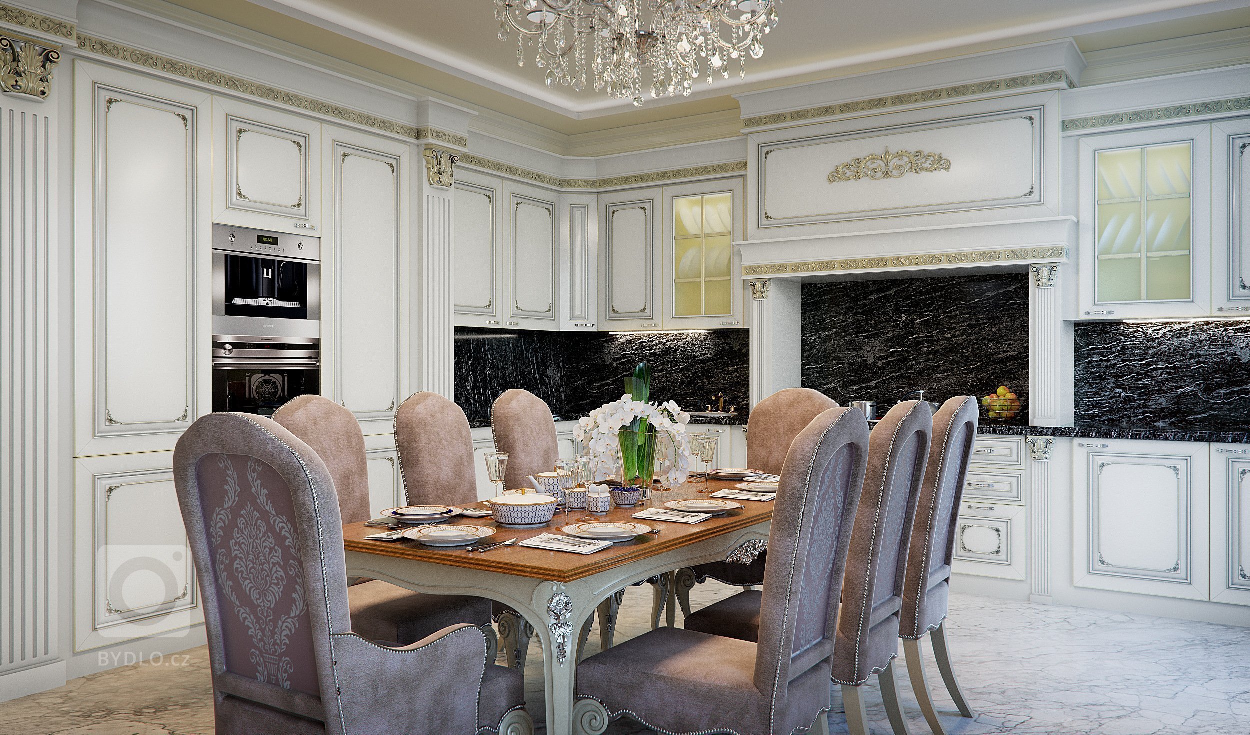 Privátní rezidence je řešená v klasickém stylu. Dřevěné obložení stěn &quot;boiserie&quot; přidává interiérům nádech luxusu, ale zároveň nepůsobí těžce díky…