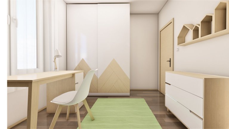 Do pokojíčku o rozměru 12 m2 jsme vytvořili dětské království. Je zde domečková postel s možností výsuvné přistýlky, psací stůl i prostorná skříň s komodou.…