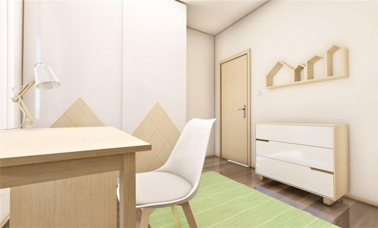 Do pokojíčku o rozměru 12 m2 jsme vytvořili dětské království. Je zde domečková postel s možností výsuvné přistýlky, psací stůl i prostorná skříň s komodou.…