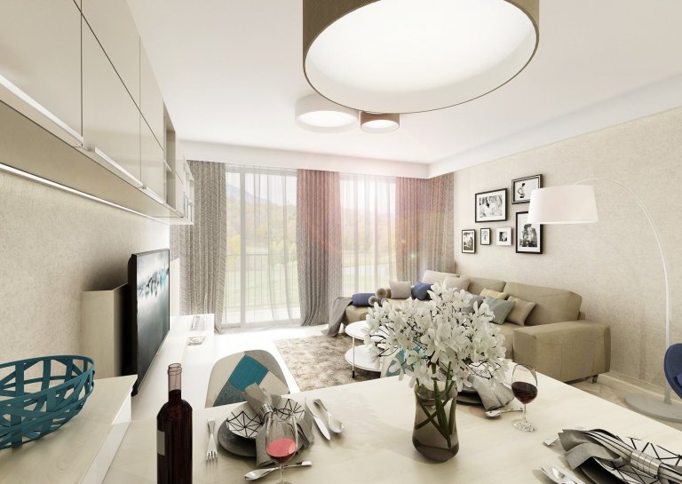 Brněnský byt je z&nbsp;většiny navržený v&nbsp;bílo-béžové kombinaci občas doplněné modrou a koňakovým dekorem dubu. V&nbsp;obývací části je kuchyňská linka…