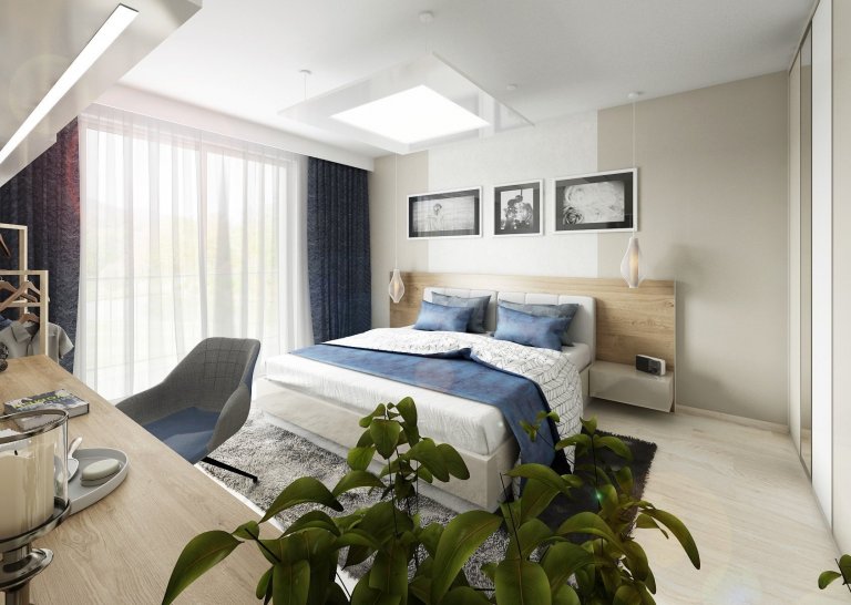 Brněnský byt je z&nbsp;většiny navržený v&nbsp;bílo-béžové kombinaci občas doplněné modrou a koňakovým dekorem dubu. V&nbsp;obývací části je kuchyňská linka…