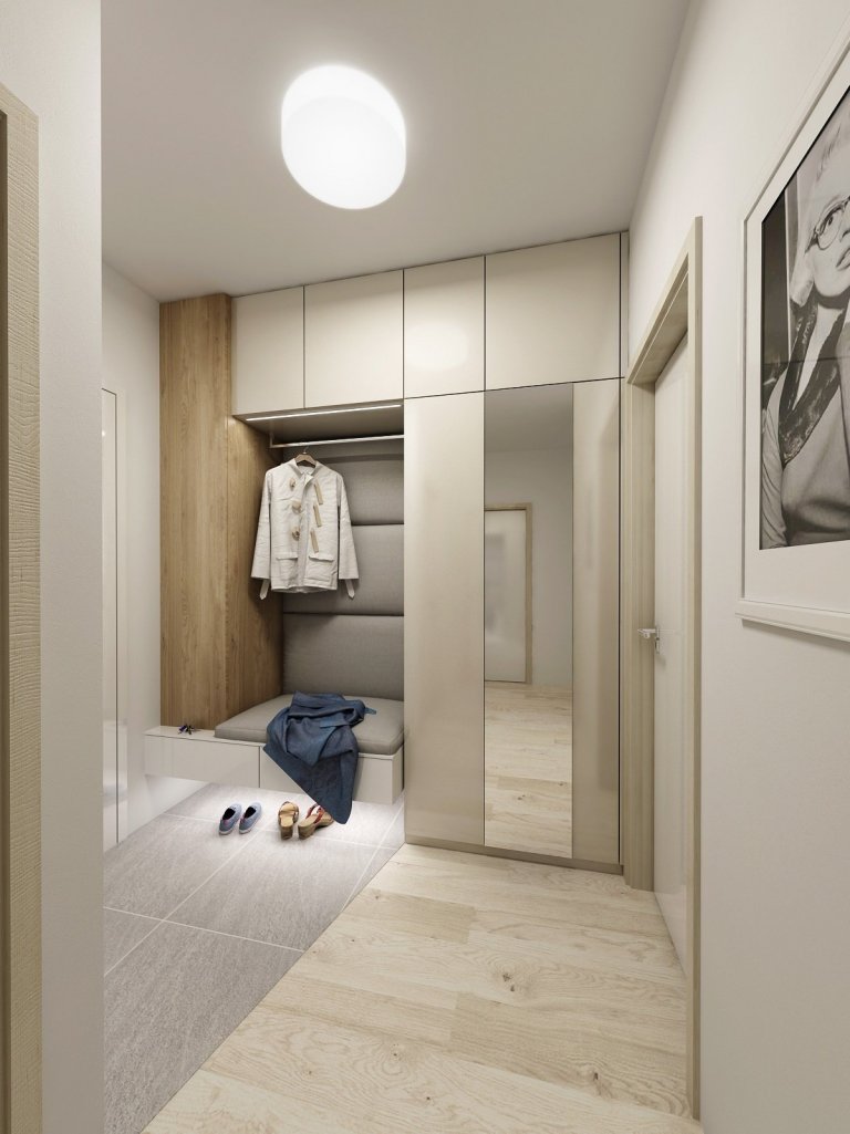 Brněnský byt je z&nbsp;většiny navržený v&nbsp;bílo-béžové kombinaci občas doplněné modrou a koňakovým dekorem dubu. V&nbsp;obývací části je kuchyňská linka…