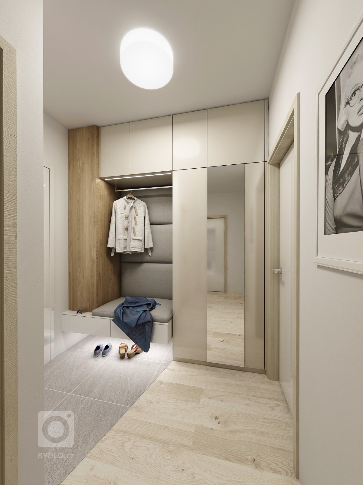 Brněnský byt je z&nbsp;většiny navržený v&nbsp;bílo-béžové kombinaci občas doplněné modrou a koňakovým dekorem dubu. V&nbsp;obývací části je kuchyňská linka…