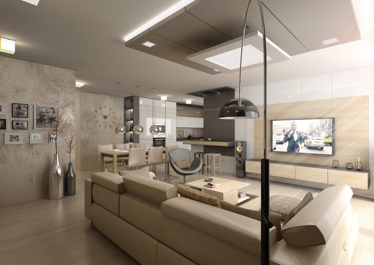 Doplňky a detaily, jako třeba lakované úchytkové profily na kuchyňské lince, ve svěže zelené barvě jsme použili pro oživení interiéru ve&nbsp;variantě návrhu s…