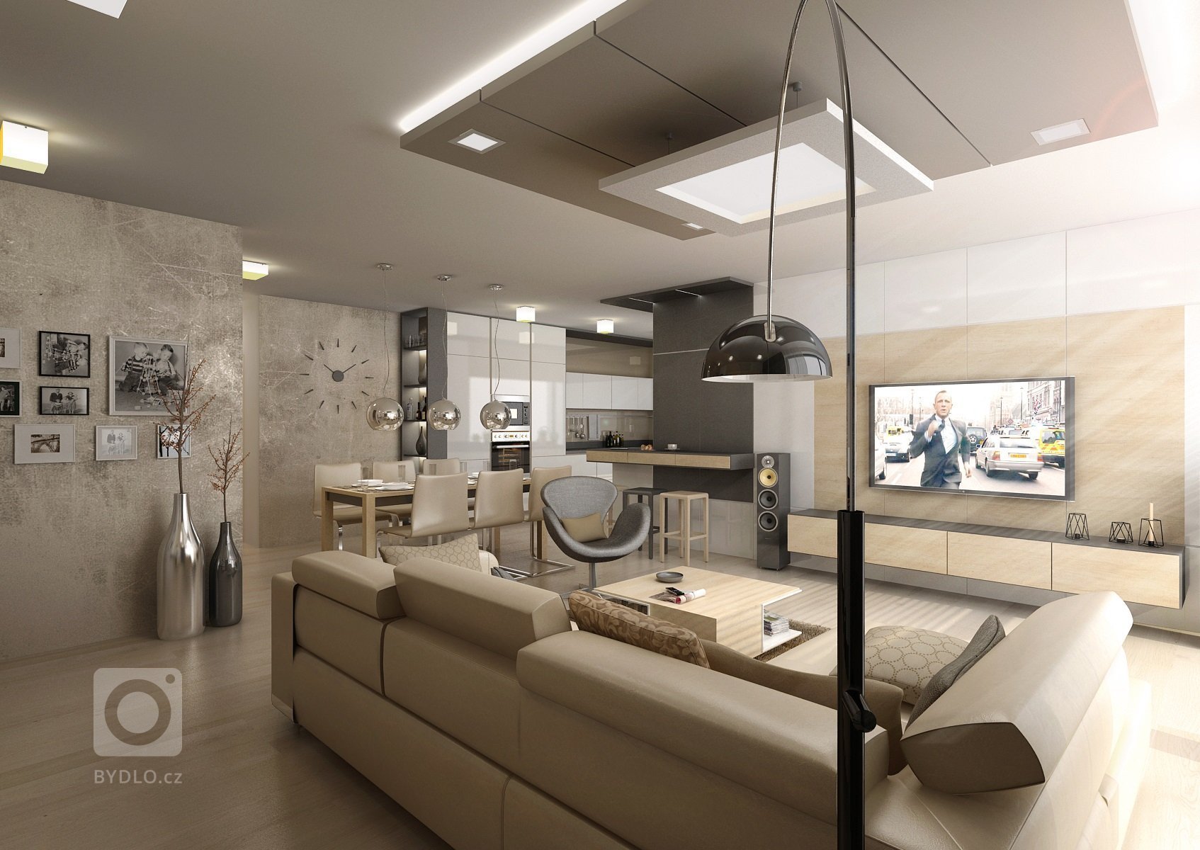 Doplňky a detaily, jako třeba lakované úchytkové profily na kuchyňské lince, ve svěže zelené barvě jsme použili pro oživení interiéru ve&nbsp;variantě návrhu s…