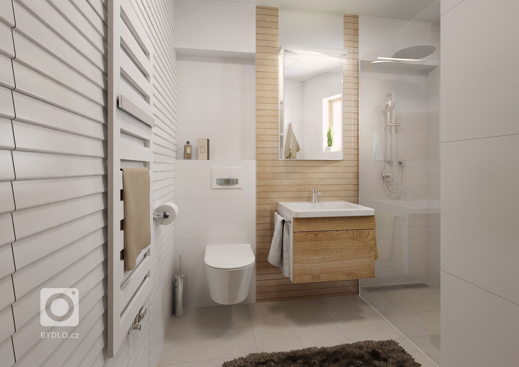 Rekonstrukce RD v&nbsp;Praze se nese v&nbsp;moderním trendu dýhy medového dubu, bílé lesklé LTD a doplňkové šedé barvy na prac. desce v&nbsp;kuchyni z&nbsp…