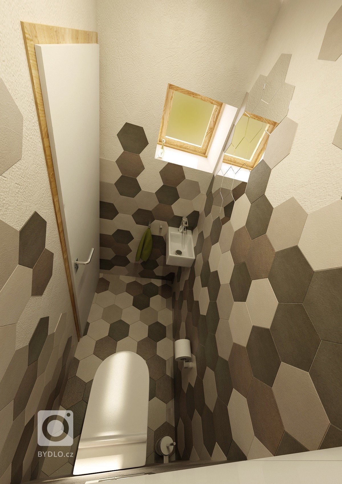 Návrh interiéru nízkoenergetické dřevostavby, kde jsou například stěny upraveny hliněnými omítkami, přiznané stropní smrkové trámy a k&nbsp;vytápění slouží…