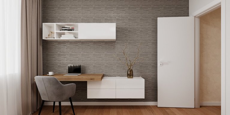 Elegantný byt v zemitých farbách.&nbsp;Dôležitou úlohou, ktorá súvisela s požiadavkou na jednoduchý čistý interiér, bolo vytvoriť dostatok úložných priestorov.…