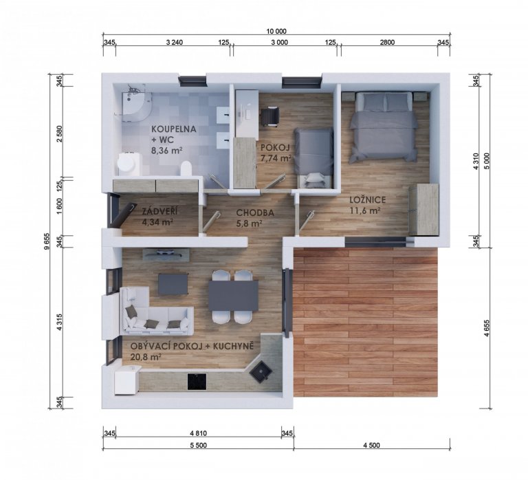 Dřevostavba EASY 72 propojuje oba naše základní typy staveb &ndash; modulové, kdy částečně tvoří tvar L se zákoutím a terasou, ale zároveň i klasický…