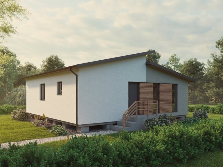 Dřevostavba EASY 72 propojuje oba naše základní typy staveb &ndash; modulové, kdy částečně tvoří tvar L se zákoutím a terasou, ale zároveň i klasický…