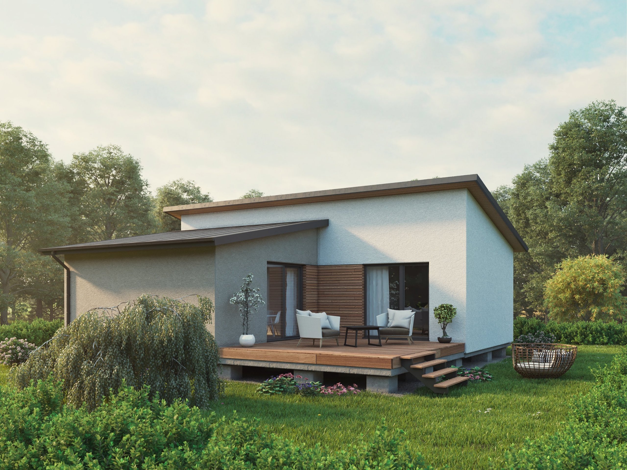 Dřevostavba EASY 72 propojuje oba naše základní typy staveb &ndash; modulové, kdy částečně tvoří tvar L se zákoutím a terasou, ale zároveň i klasický…