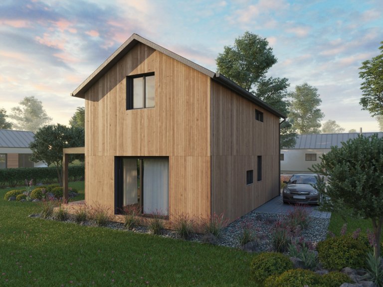 Menší patrová dřevostavba je efektivním řešením menšího pozemku a přesto větší užitné plochy. Přízemí i horní patro mají svoji koupenu. V patře se nachází…