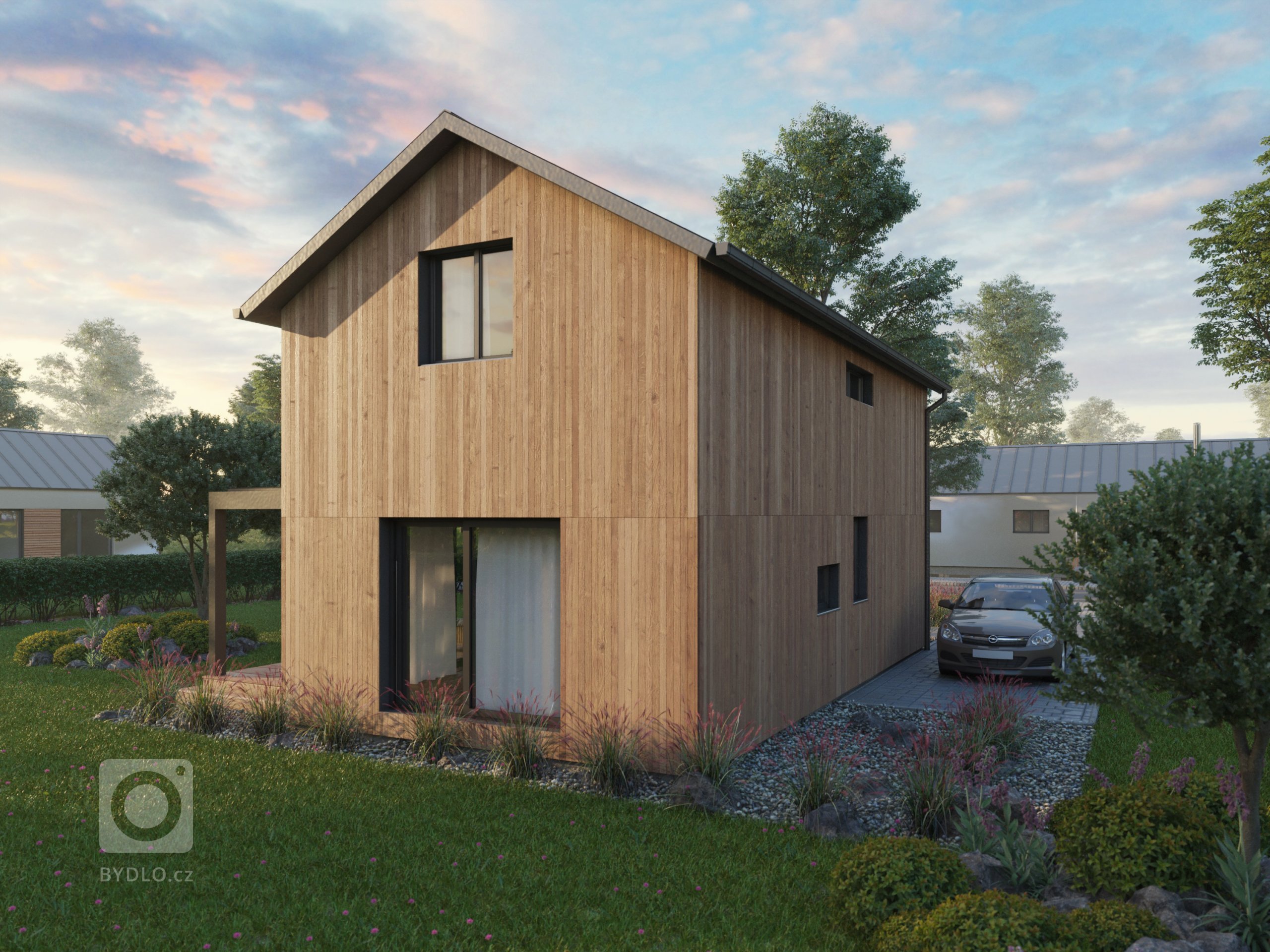 Menší patrová dřevostavba je efektivním řešením menšího pozemku a přesto větší užitné plochy. Přízemí i horní patro mají svoji koupenu. V patře se nachází…