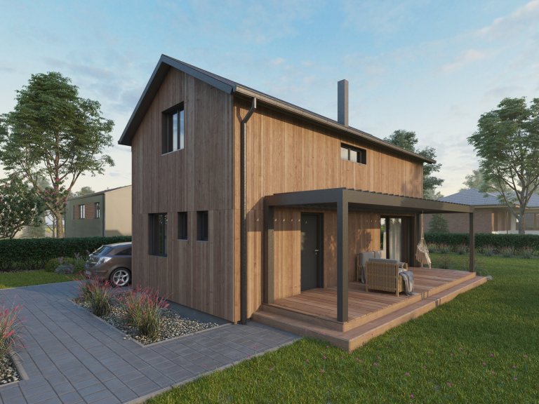 Menší patrová dřevostavba je efektivním řešením menšího pozemku a přesto větší užitné plochy. Přízemí i horní patro mají svoji koupenu. V patře se nachází…