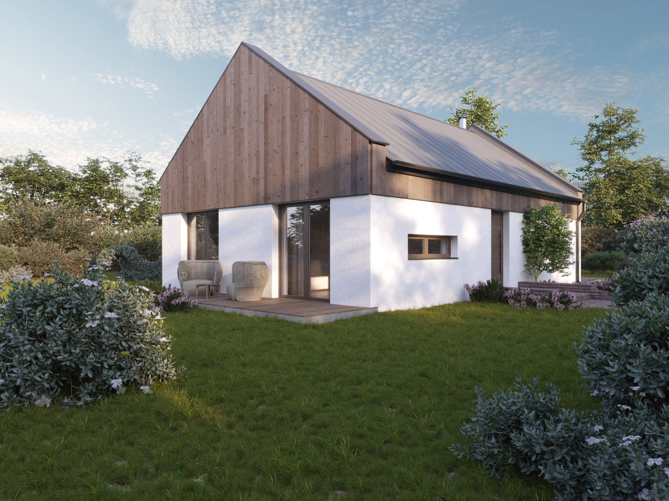 Představujeme vám jednoduchou stavbu se sedlovou střechou vycházející z oblíbené typové dřevostavby Easy 69. Zvětšené místnosti poskytují dostatečný prostor…