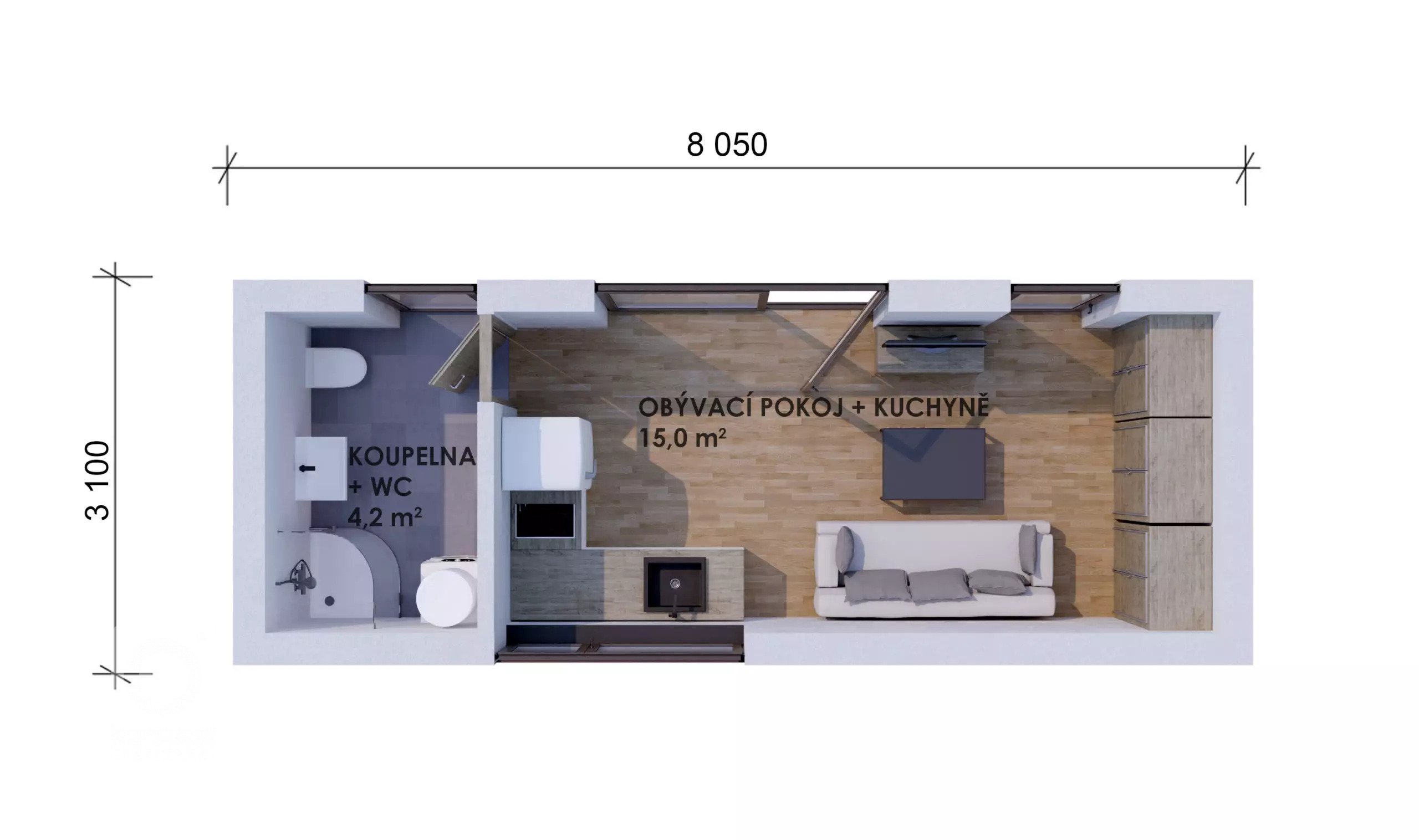 Představujeme vám nejmenší typovou dřevostavbu o rozměrech 8&times;3 metry pro nenáročné klienty, kteří nevyžadují mnoho prostoru a hledají cenově dostupné,…