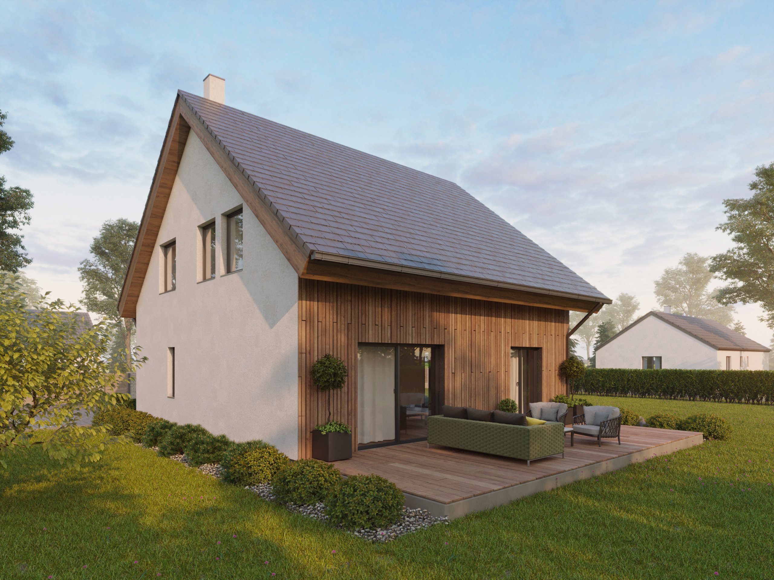 Velmi efektivně řešený dům do patra o dispozicích 5+kk. Přízemý se vyznačuje prostorným obývacím pokojem s kuchyňským koutem o velikosti 45 m2, koupelnou,…