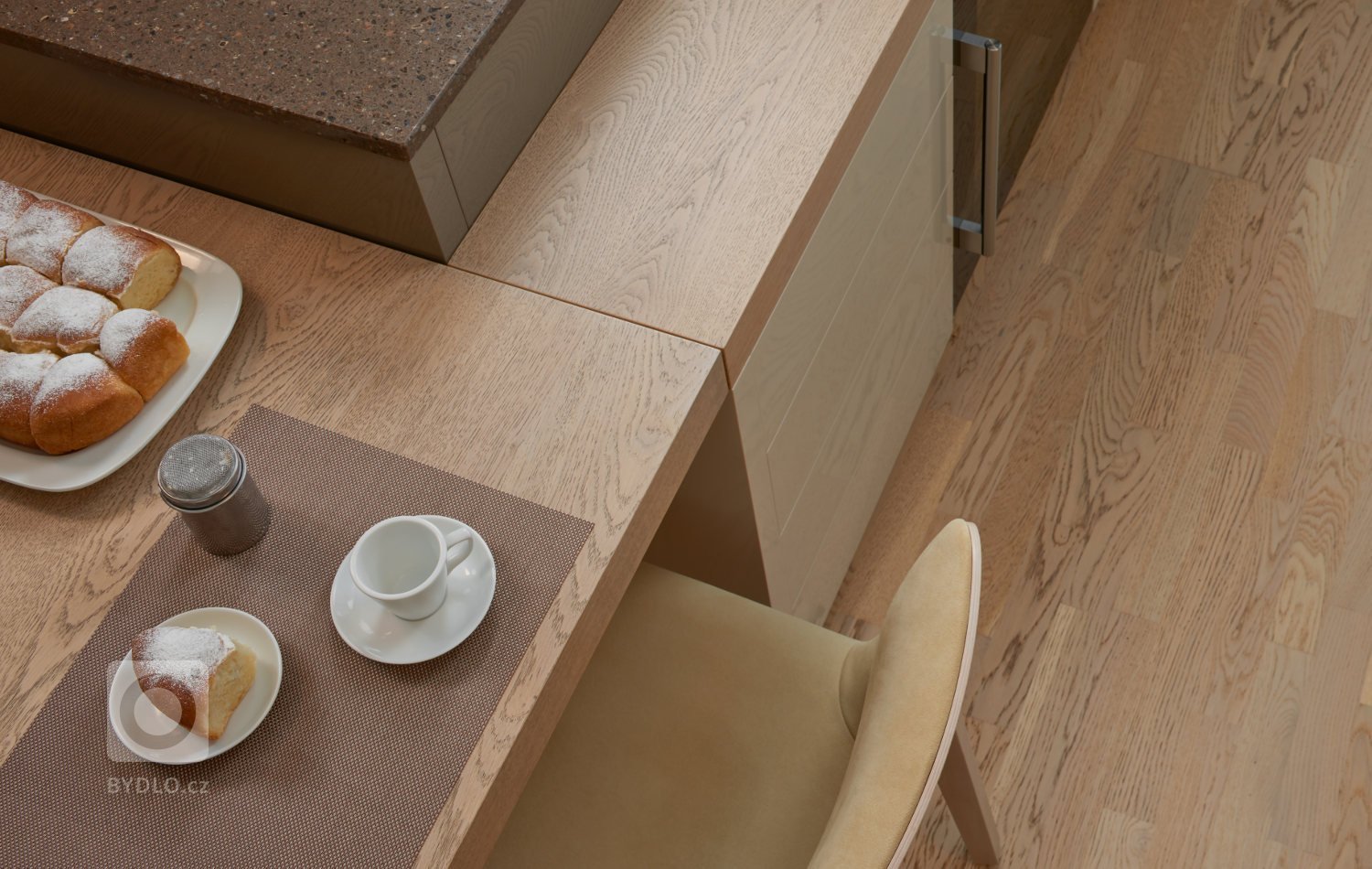 V tomto otevřeném interiéru najdete kombinaci tří&nbsp;provedení, které spolu dokonale ladí. Jedná se o oboustraný lak mocca&nbsp;a champagne ve vysokém lesku…