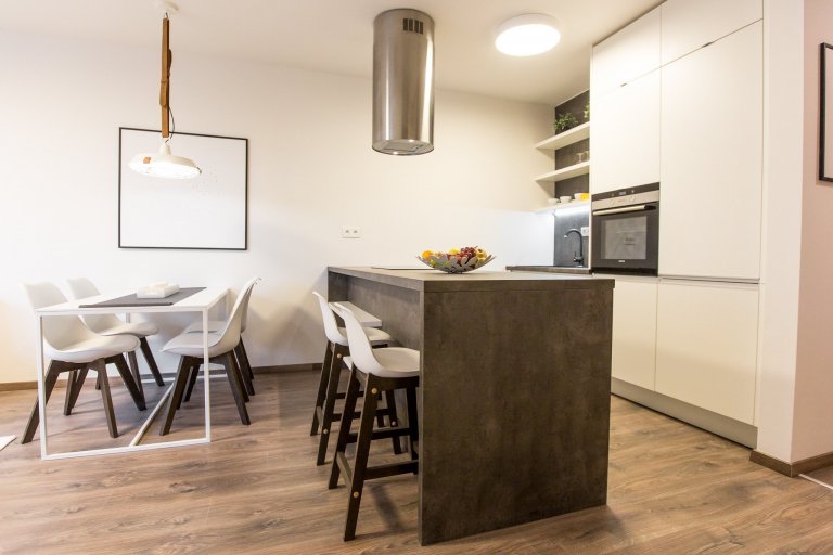 Realizácia 2-izbového bytu v projekte Malé Krasňany.&nbsp;

Overená kombinácia Bielej perleťovej a tmavého betónu.&nbsp;
