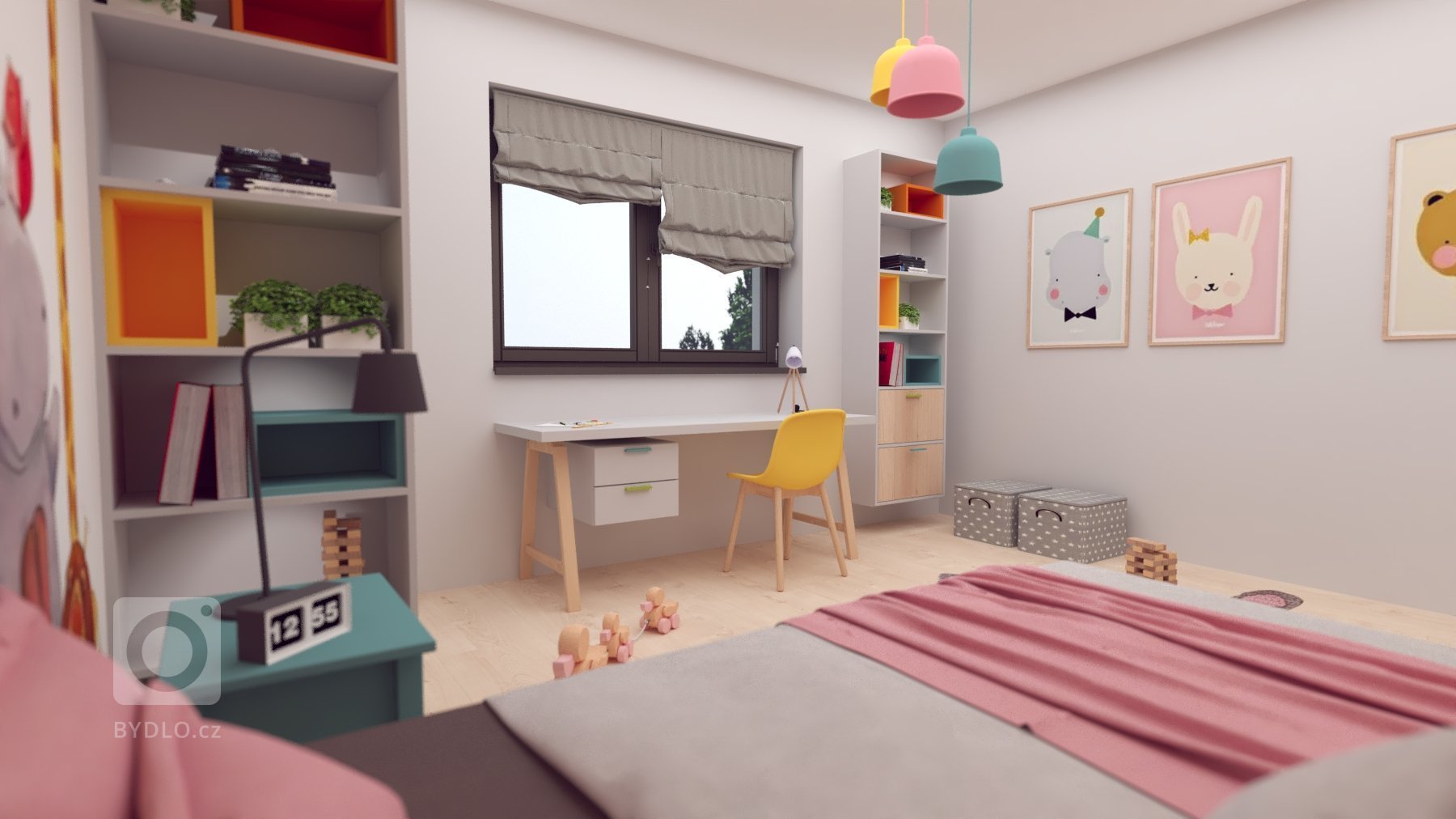 Návrh interiéru, v ktorom sme sa snažili hravým spôsobom zachytiť záujmy a potreby budúcich&nbsp; obyvateľov :-)
