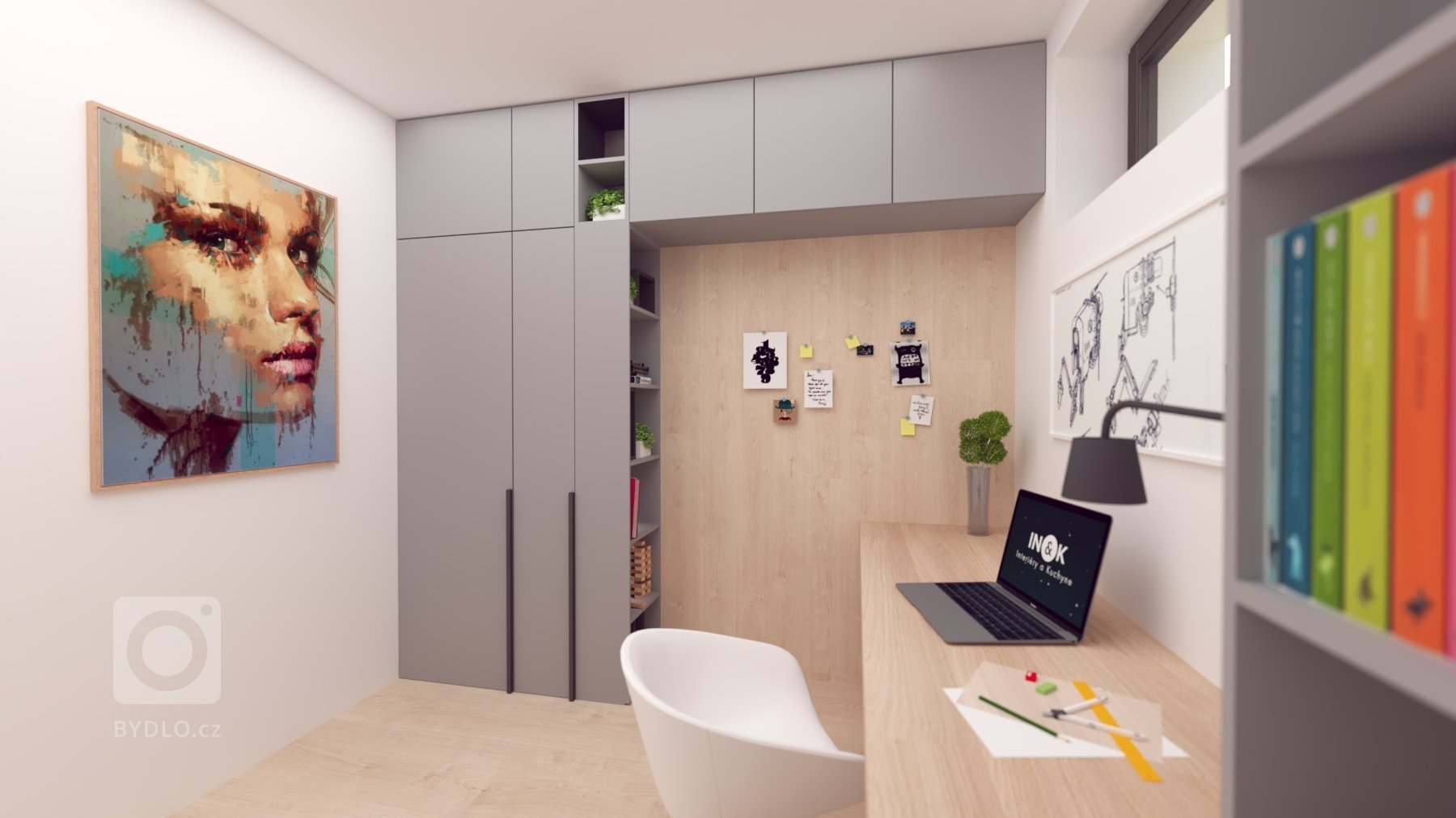 Návrh interiéru, v ktorom sme sa snažili hravým spôsobom zachytiť záujmy a potreby budúcich&nbsp; obyvateľov :-)
