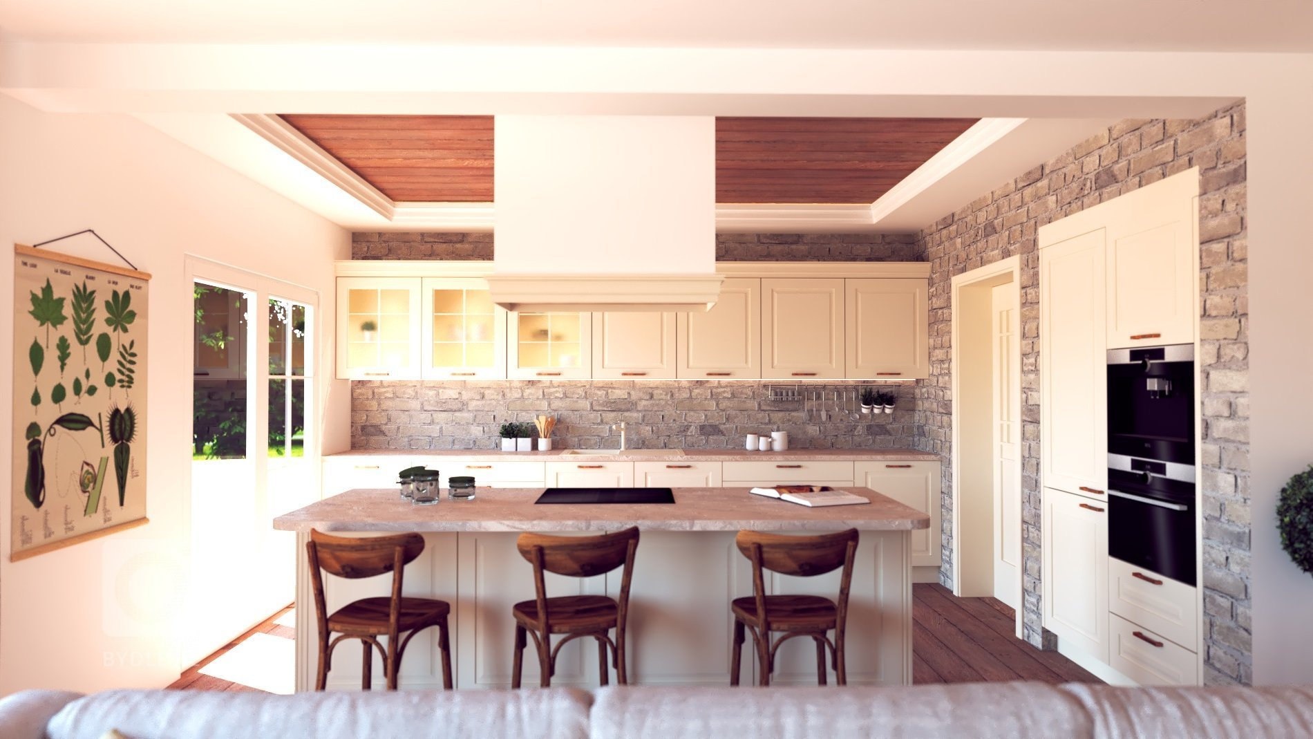 Návrh interiéru v príjemnom a dopmácky pôsobiacom vidiecko
