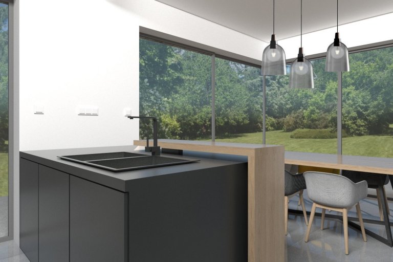 Kuchyni v&nbsp;právě dokončované novostavbě rodinného domu v&nbsp;Bavorovicích si majitelé přáli navrhnout velice minimalisticky a zároveň se chtěli vyhnout…