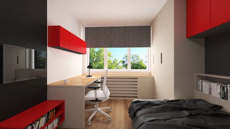 Projekt pro čtyřčlenou rodinu v novostavbě Jahodnice Apartment Houses. Zadáním klientky bylo vytvoření pokojů pro dva dospívající syny, kteří měli už své…