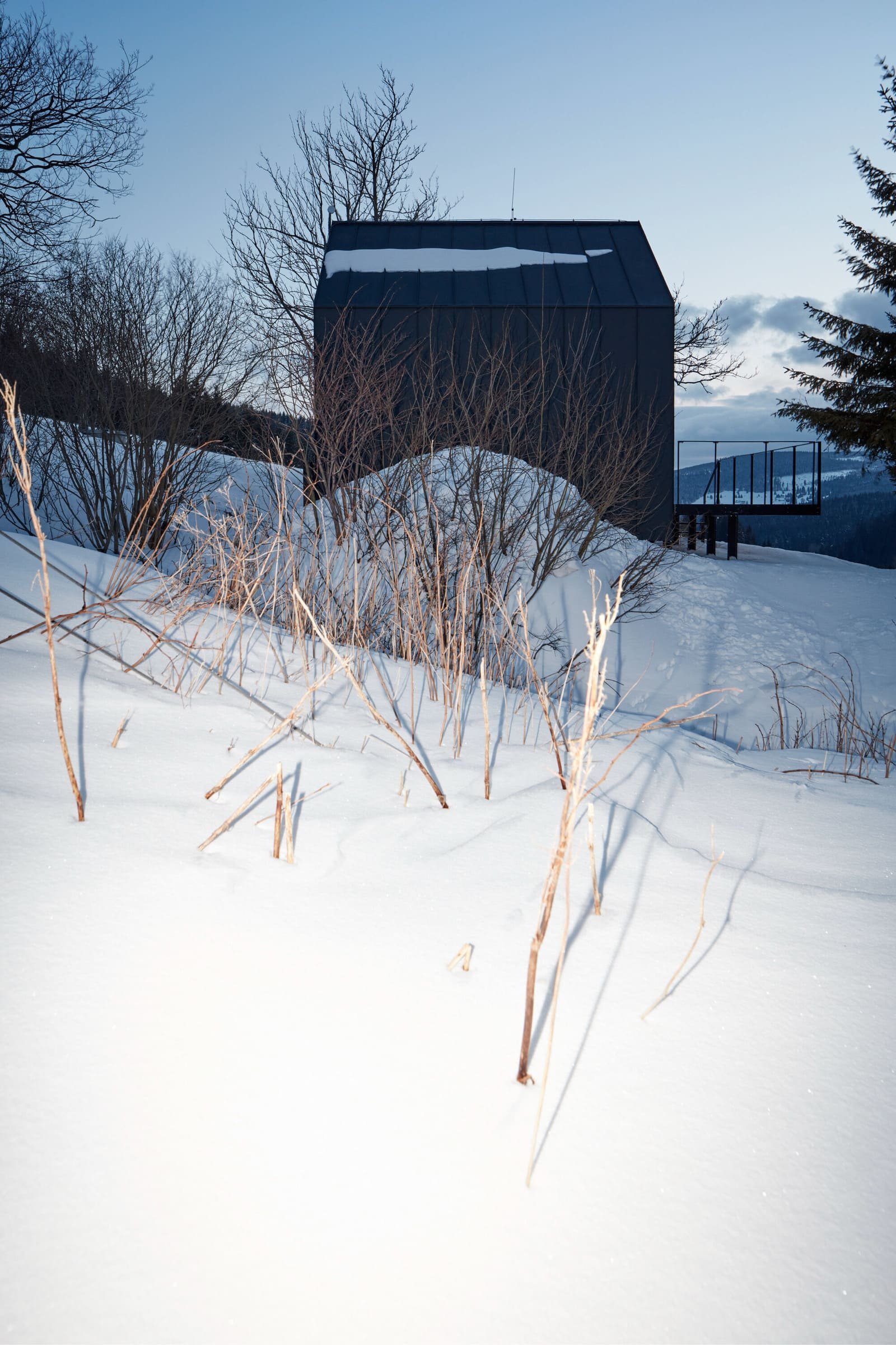 Dřevěná chata v Krkonoších obložená plechem