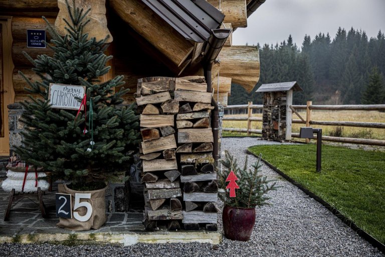 Kouzelný srub na samotě o vánočním čase