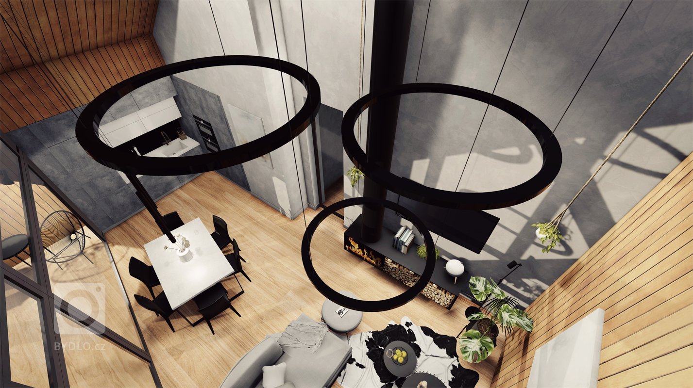 Moderní interiér, v&nbsp;horském stylu s&nbsp;výhledem do přírody Jizerských hor, kde hraje hlavní roli betonová stěrka s&nbsp;medovými odstíny dřeva, které…