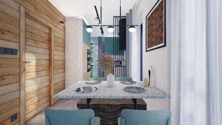 Moderní interiér v&nbsp;horském stylu v&nbsp;přírodě Jizerských hor, kde hraje hlavní roli obklad Terrazzo a&nbsp;kamenná podlaha v&nbsp;akcentu s&nbsp…