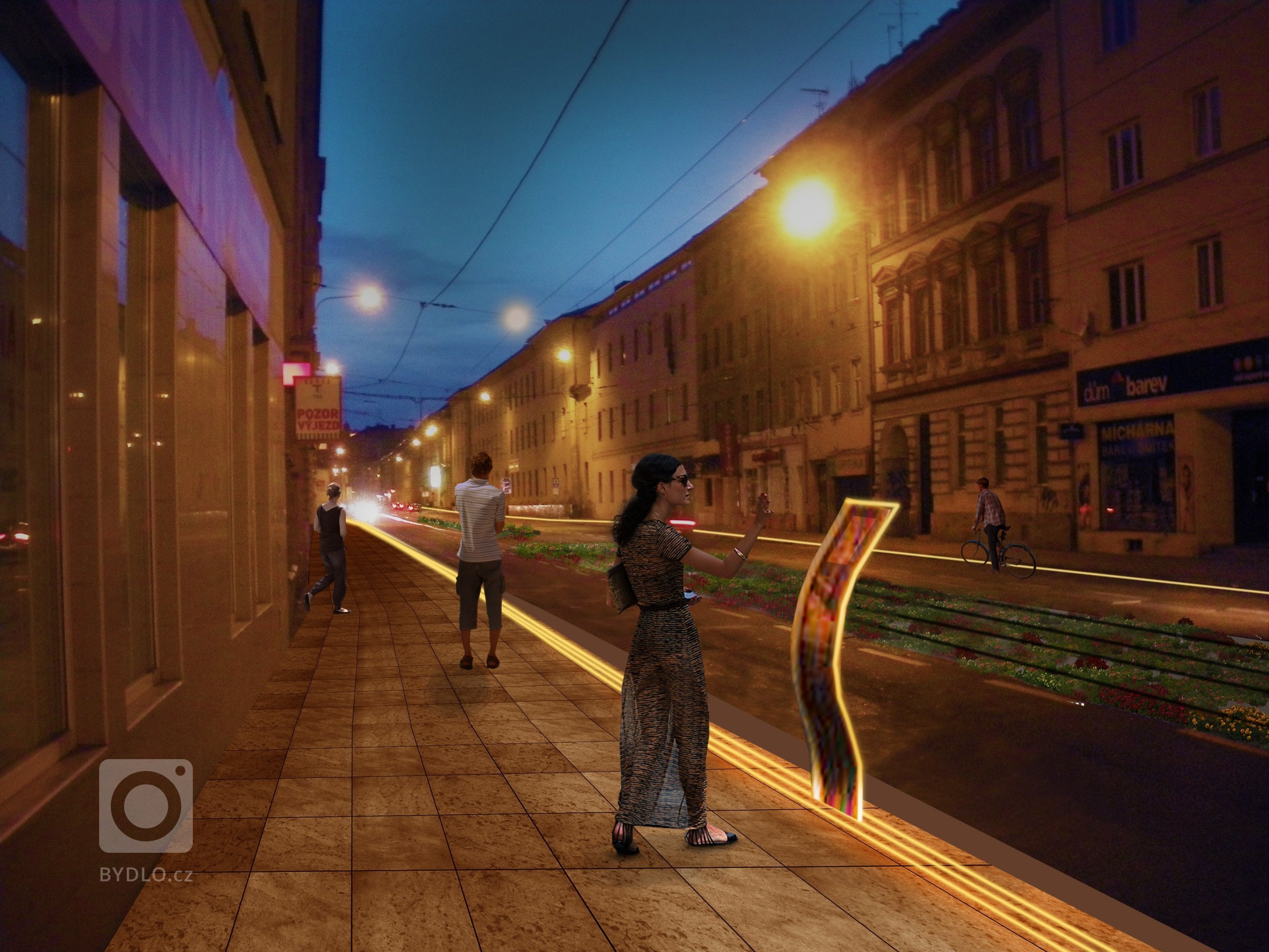 Na světelné "čáře", vycházející z Mahenova divadla (prvního elektricky osvětleného divadla v Evropě) jsou umístěny interaktivní hudební prvky.