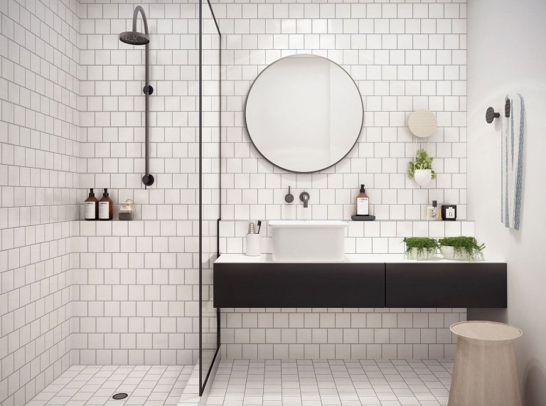 Černá do současné moderní koupelny rozhodně patří