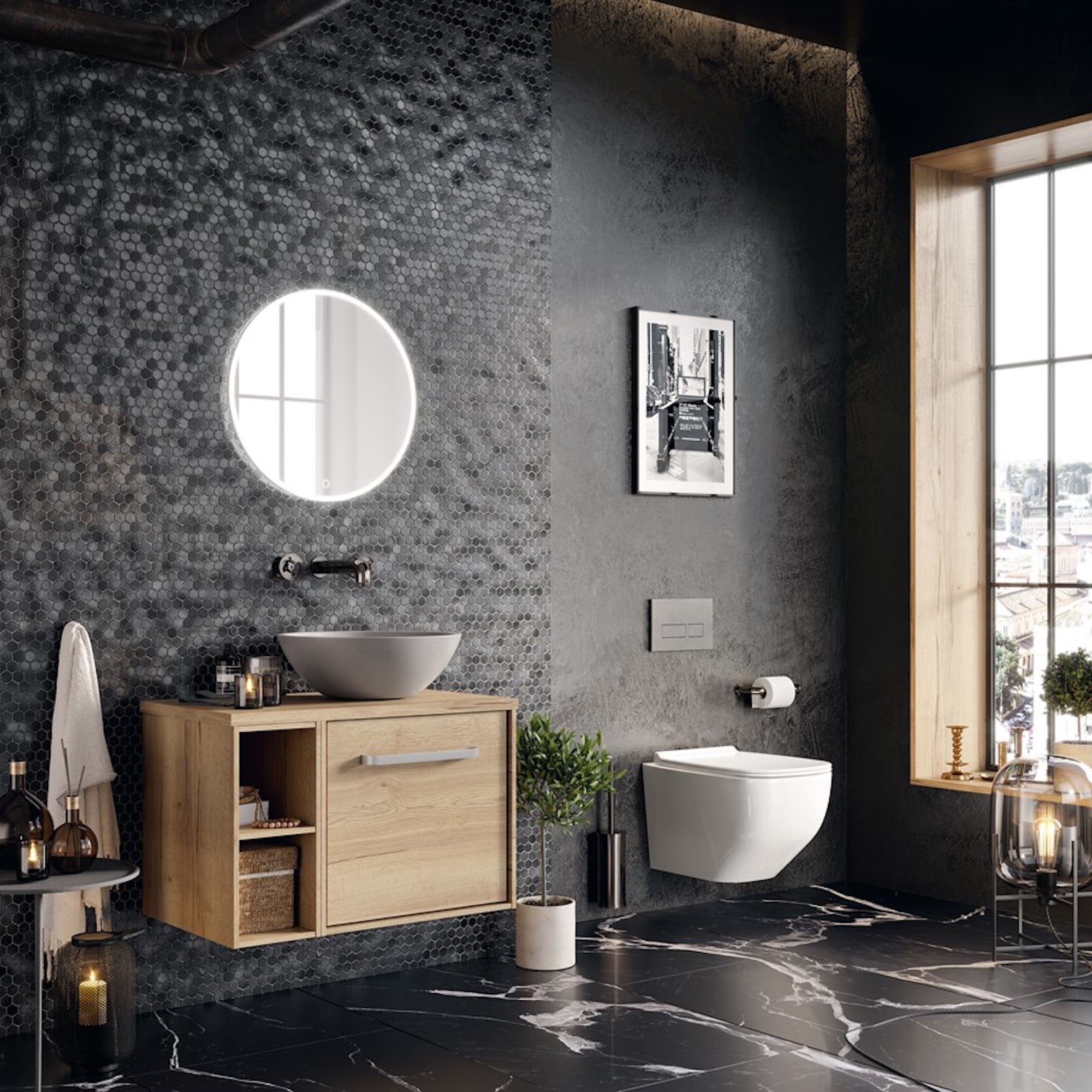 Černá do současné moderní koupelny rozhodně patří