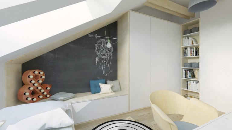 Návrh interiéru podkrovného bytu využíva relatívne malý priestor dennej zóny na maximum, pričom ho opticky neprepĺňa. Líniová hmota kuchyne plynulo prechádza…