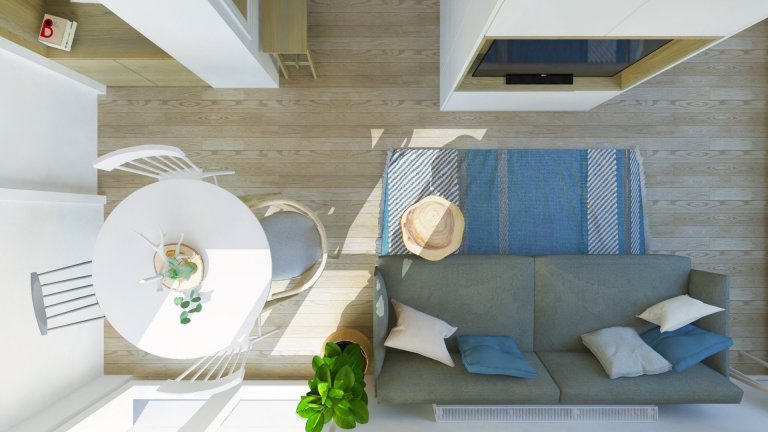 Návrh interiéru podkrovného bytu využíva relatívne malý priestor dennej zóny na maximum, pričom ho opticky neprepĺňa. Líniová hmota kuchyne plynulo prechádza…