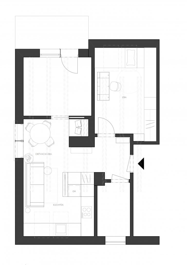 Návrh interiéru podkrovného bytu využíva relatívne malý priestor dennej zóny na maximum, pričom ho opticky neprepĺňa. Líniová hmota kuchyne plynulo prechádza…
