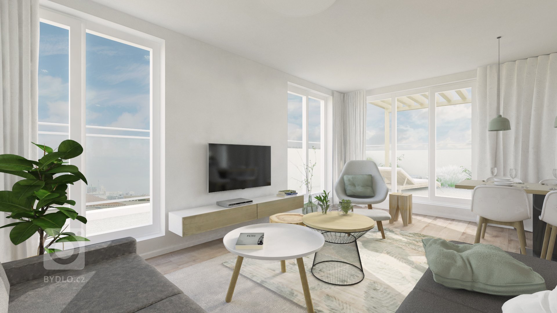 Interiér bytu sa nesie v neutrálnych farebných odtieňoch. V kuchyni sme vytvorili ostrov s dostatočnou pracovnou plochou a barovým sedením, na ktorý plynulo…