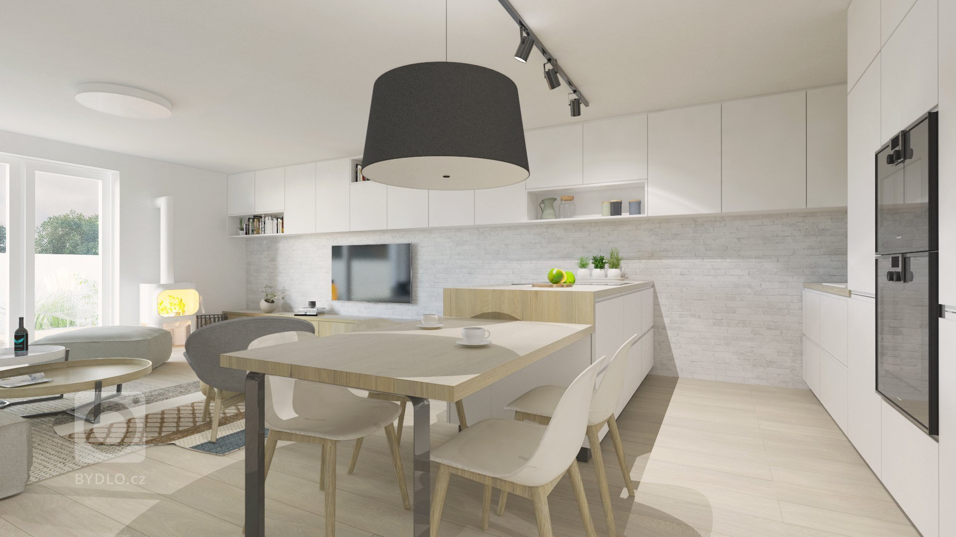 Útulnú atmosféru v interiéri sme dosiahli kombináciou bieleho nábytku s akcentmi dreva, sivej, čiernej a na oživenie interiéru sme použili modrú farbu.

…