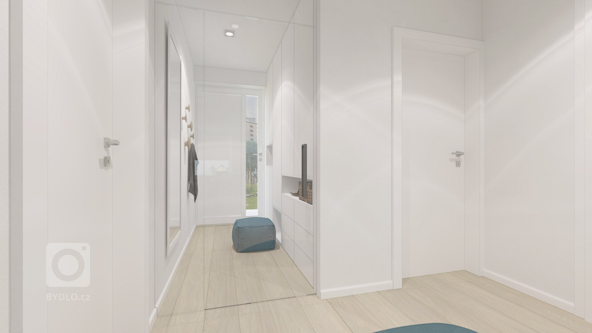 Útulnú atmosféru v interiéri sme dosiahli kombináciou bieleho nábytku s akcentmi dreva, sivej, čiernej a na oživenie interiéru sme použili modrú farbu.

…