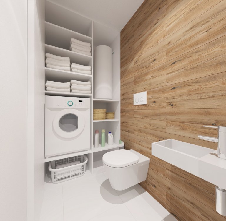 Útulnú atmosféru v interiéri sme dosiahli kombináciou bieleho nábytku s akcentmi dreva, sivej, čiernej a na oživenie interiéru sme použili modrú farbu.

…